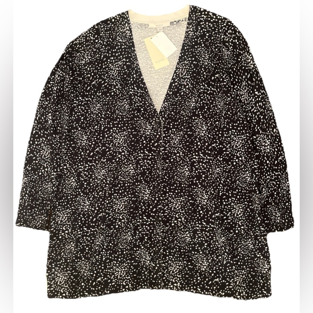 Sejour Button Front Cardigan Size 3X Black Grey Spray Dot Print Nordstrom Fall